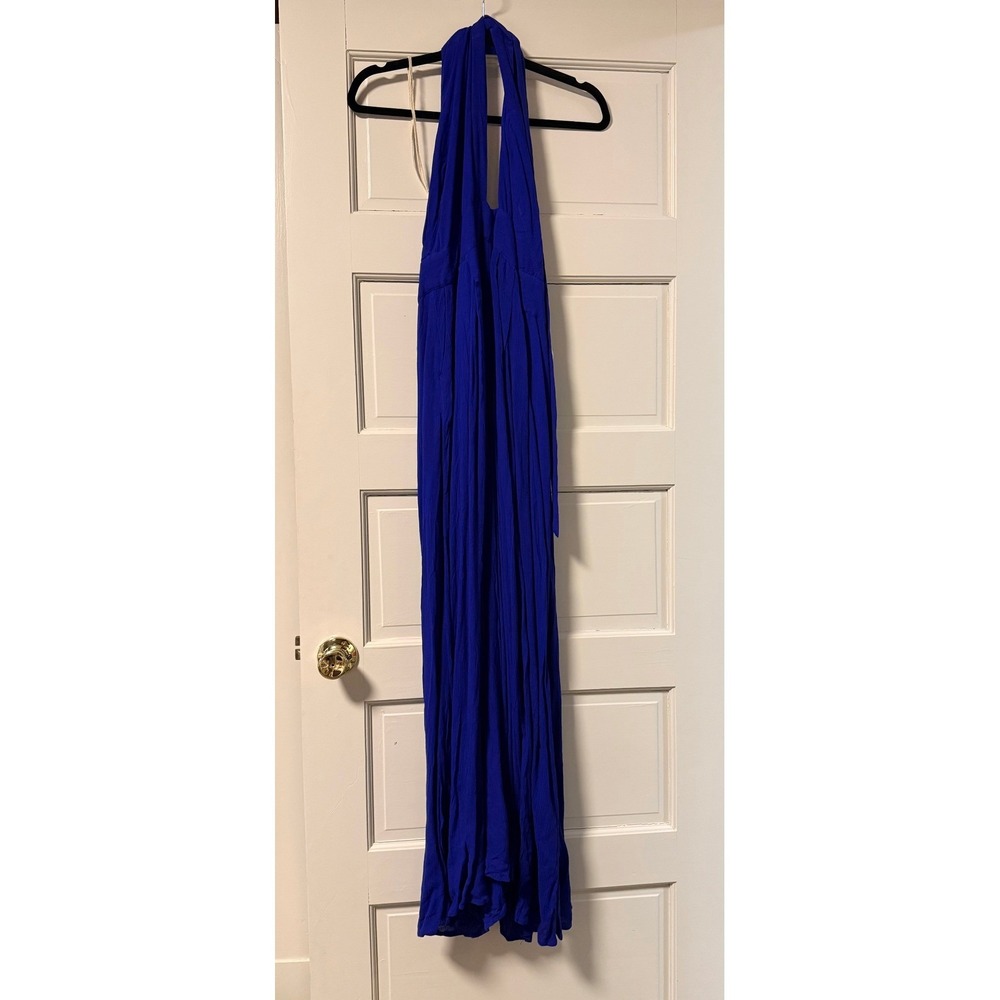 Free People Electric Blue Halter Wide-Leg Jumpsuit